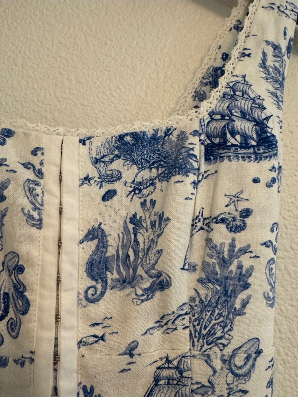 7 For All Mankind Blue and White Toile linen blend NWT Mini Dress XS - Picture 4 of 10